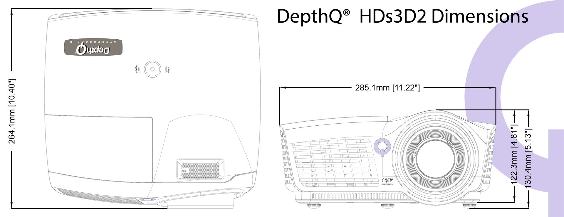 DepthQ® HDs3D2 3D Projector Dimensions